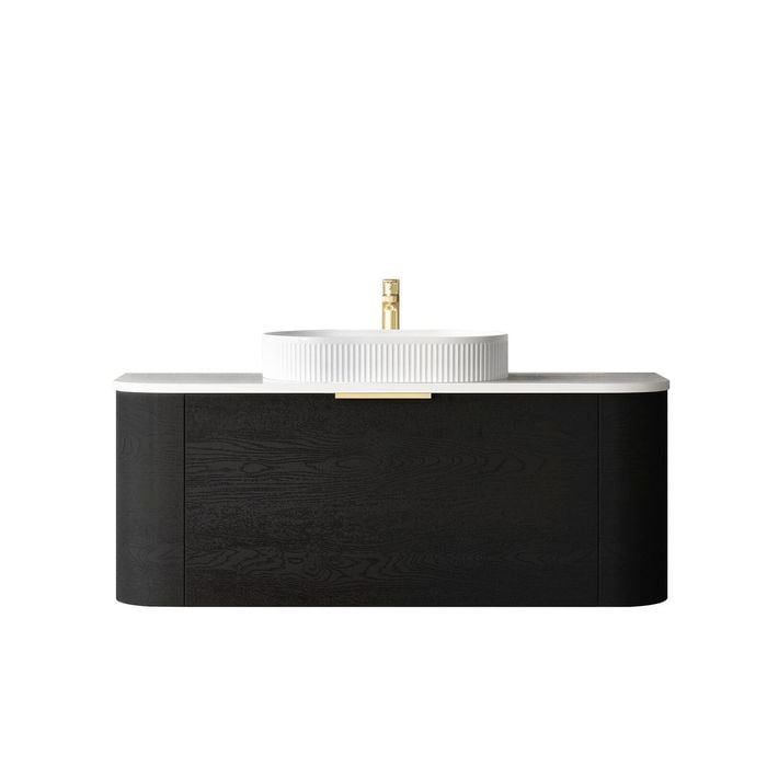 Attica 1200mm Black Oak Bentwood Curved Vanity With Matte White Stone Top