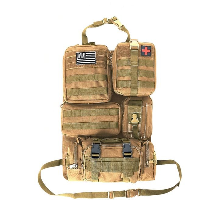 Catzon Tactical Car Seat Back Storage Bag 5 Detachable Pockets-khaki