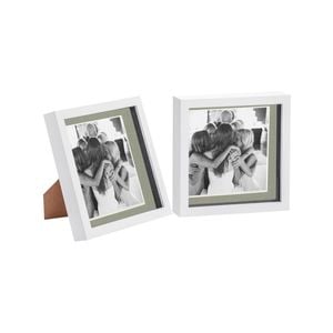 Nicola Spring 2 Piece 8 x 8 3D Shadow Box Photo Frame Set - Craft Display Picture Frame with 6 x 6 Mount - White