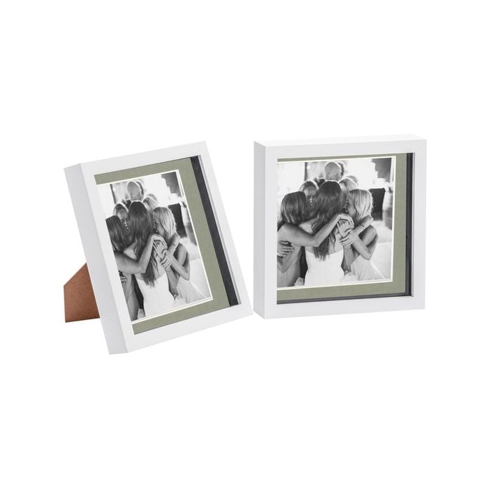Nicola Spring 2 Piece 8 x 8 3D Shadow Box Photo Frame Set - Craft Display Picture Frame with 6 x 6 Mount - White