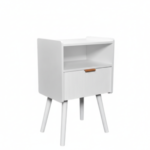 White Nightstand Modern Solid Wooden Open Shelf Bedside Table