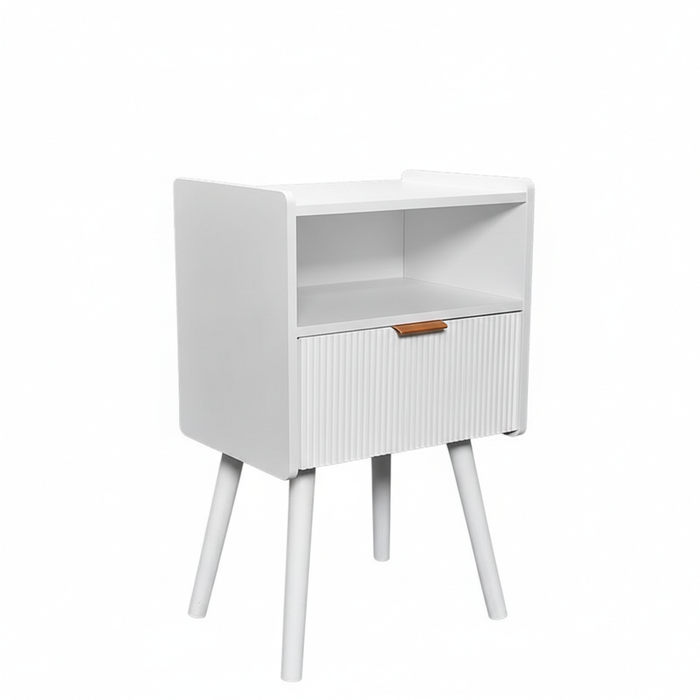 White Nightstand Modern Solid Wooden Open Shelf Bedside Table