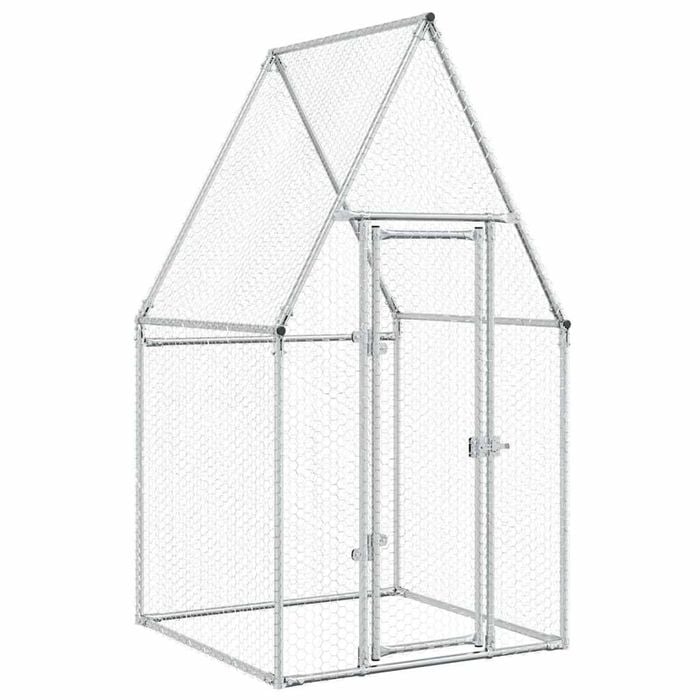 vidaXL Chicken Cage Hen House Poultry Coop Enclosure Silver Galvanised Steel 100x100x190 cm