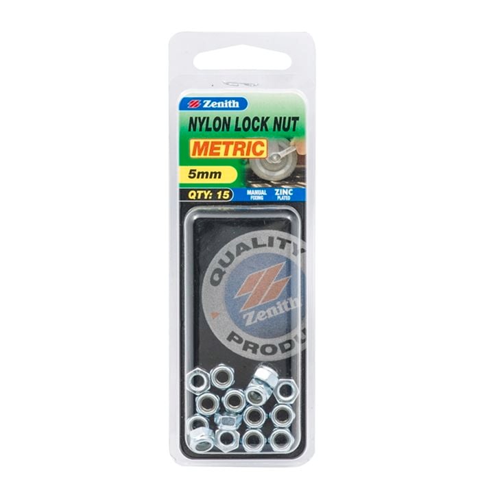 Zenith 5mm Zinc Plated Nylon Lock Nut - 15 Pack