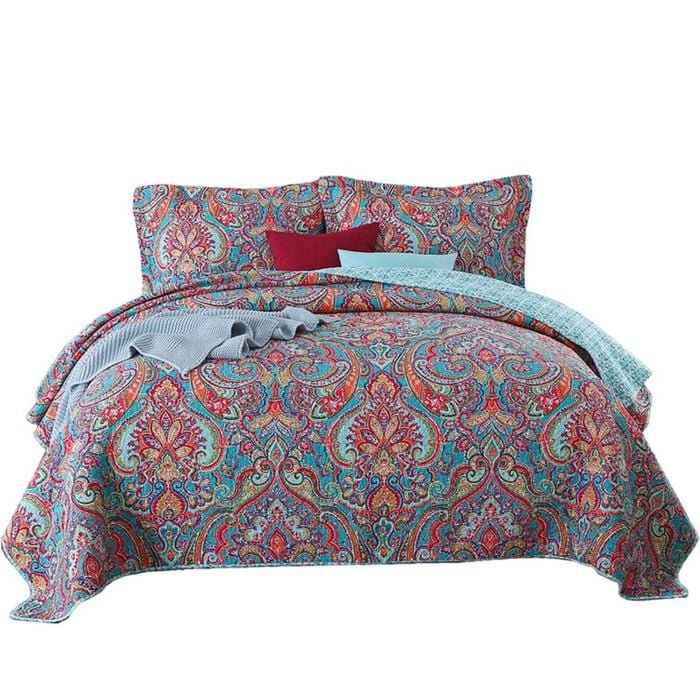 Catzon 3 Pieces Queen Size Quilt Bedding Set Floral Reversible Bedspread