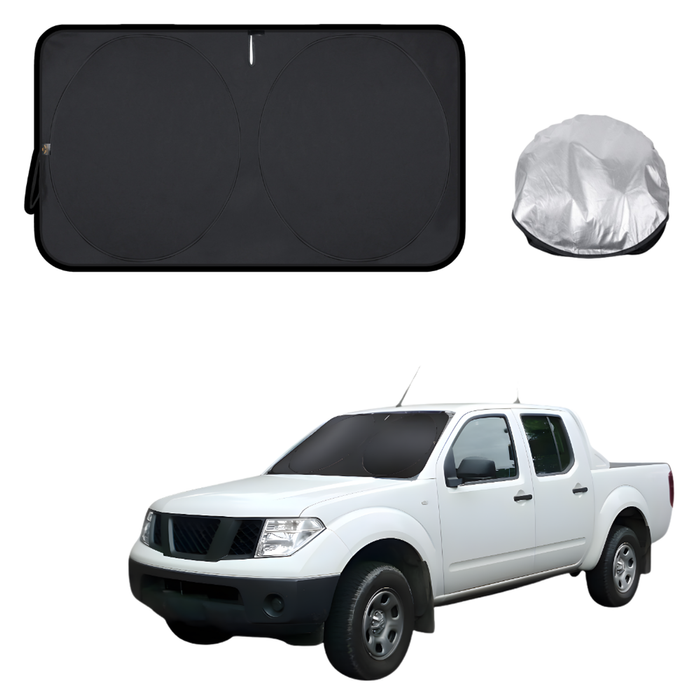Front Windscreen Sun Shade for Nissan Navara Single Cab 2005 - 2014 (D40 ST/STX) - Standard 150 x 85 cm - Black