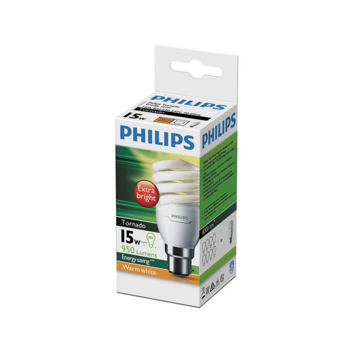 Philips Spiral B22 CFL 950Lm Warm White 15W Globe