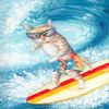 P&P Surfing Cat Canvas Print - Fun & Modern Wall Art for Living Room, Bedroom, or Office Decor 70×100cm