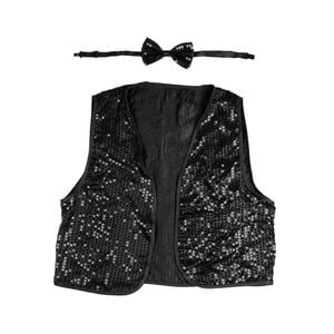 Kids Sequin Vest Bow Tie Set Costume 80s Party Dress Up Waistcoat Black