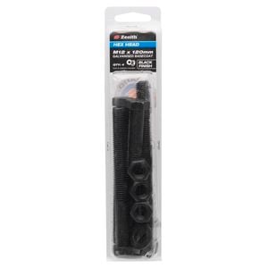 Zenith M12 x 120mm Black Hex Head Bolt - 4 Pack