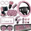 Catzon 27pcs Bling Car Accessories Set Universal Fit 15in Steering Wheel Covers-pink