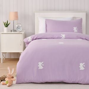 Jack & Ava Nibbles the Bunny Embroidered Kids Quilt Cover Set Lilac Double Bed