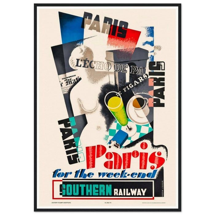 Galrie Southern Railway Vintage Travel Poster: Paris for the Weekend Inspired Art Design, Black Frame, A1 60x 84cm (23 x 33inch)