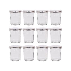 Argon Tableware 250ml Glass Jam Jars With Airtight Silver Lids - Set Of 12 Empty Screw Top Kitchen Storage Preserving Jar