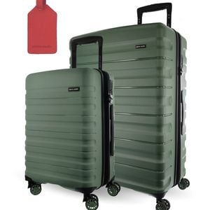2pc Pierre Cardin Hard-Shell Medium & Cabin Set Travel Luggage w/Name Tag Moss