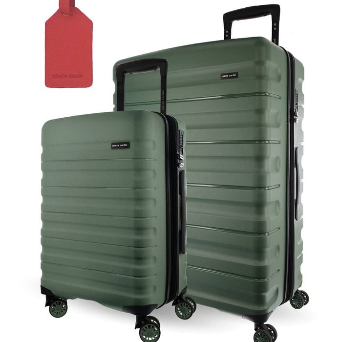 2pc Pierre Cardin Hard-Shell Medium & Cabin Set Travel Luggage w/Name Tag Moss