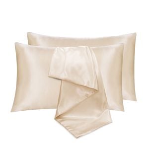 LINENOVA 2pcs Luxury Silk Satin Pillow Cases Pillowcase Cushion Covers - Standard,Beige