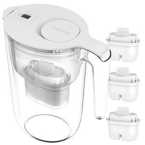 Philips 3.4L White Water Filter Jug Value Pack including 3 x Micro X-Clean Softening + Filter Cartridges