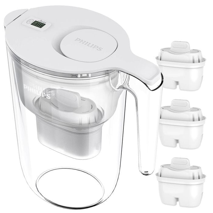 Philips 3.4L White Water Filter Jug Value Pack including 3 x Micro X-Clean Softening + Filter Cartridges