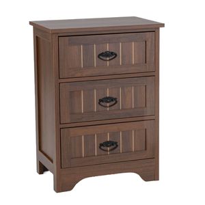 Costway 3 Drawers Bedside Table Wood Nightstand Storage Side Cabinet Home