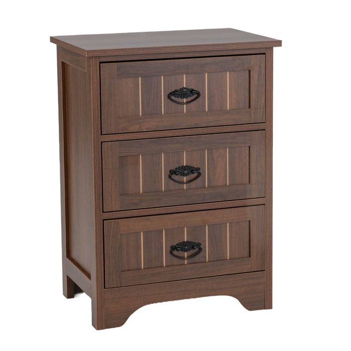 Costway 3 Drawers Bedside Table Wood Nightstand Storage Side Cabinet Home