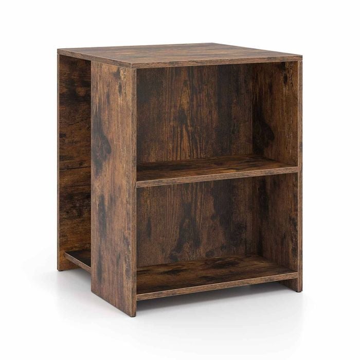 Costway 3tier End Table Square Sofa Side Storage Shelves Rustic Brown