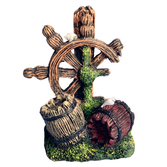 Aqua One Mini Barrel With Ship Wheel Ornament (36964)