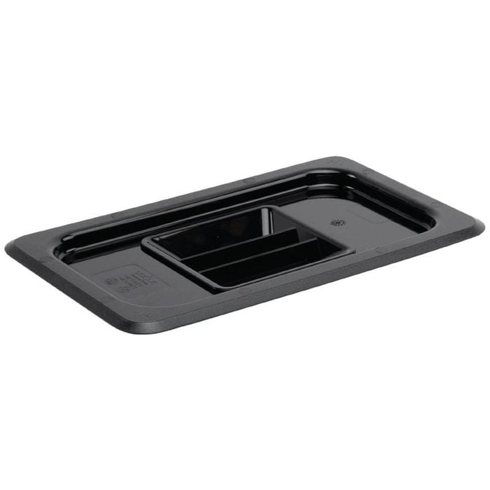 Vogue Gastronorm Lid Polycarbonate Black 1/4 Size Commercial Kitchen Storage