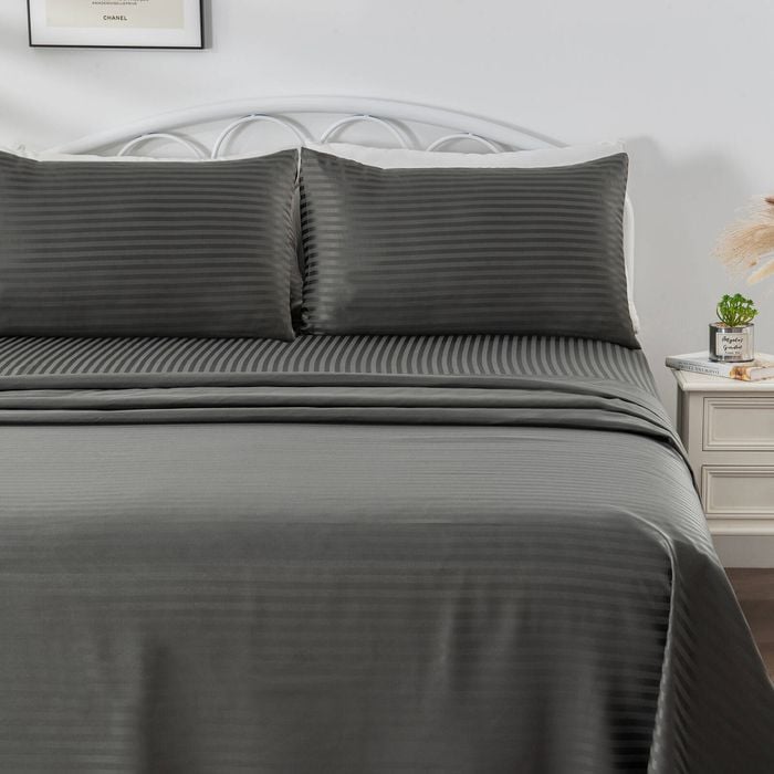 LINENOVA 1800TC Striped Microfibre Sheet Set-Deep grey Double