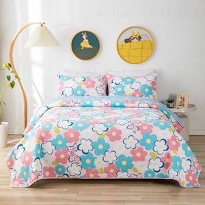 Bloomington Flower Power 100% Cotton Lightly Quilted Reversible Coverlet Set King Single