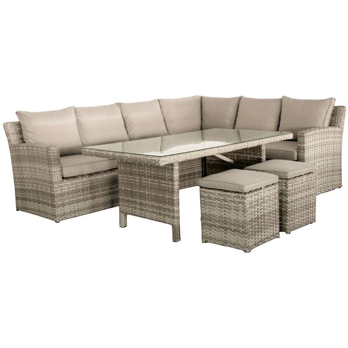 Windy Piece Wicker Outdoor Modular Corner Sofa with Dining Table Set