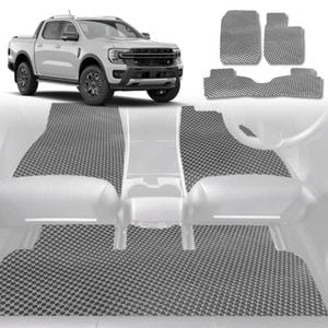 6D Diamond Car Floor Mats for Ford Ranger 2018-2022-Full Set-Grey-Outback GT