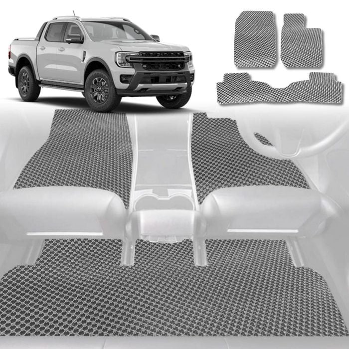 6D Diamond Car Floor Mats for Ford Ranger 2018-2022-Full Set-Grey-Outback GT
