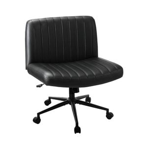 Oikiture Armless Office Desk Chair Leather Black
