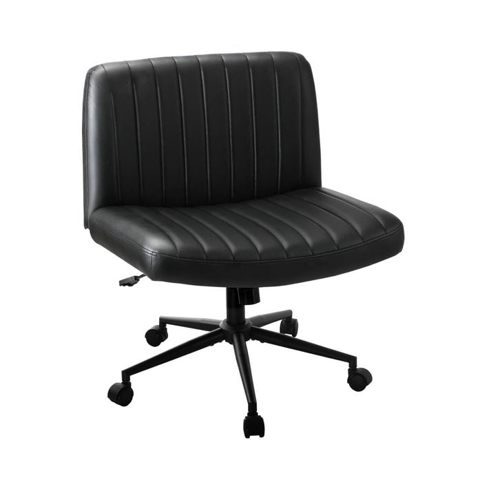 Oikiture Armless Office Desk Chair Leather Black