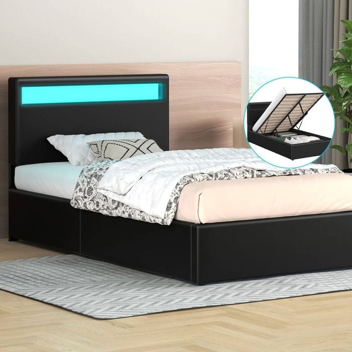 ALFORDSON Bed Frame RGB LED Gas Lift King Single