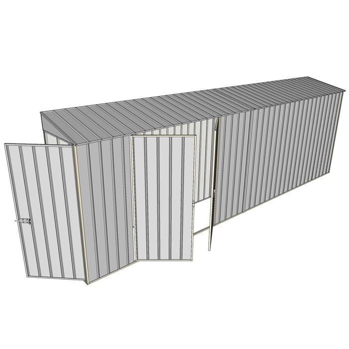 Build-a-Shed 0.8 x 6 x 2m Single Hinged Door Skillion Shed with Double Hinged Side Doors - Zinc