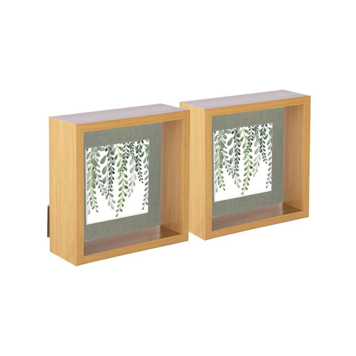 Nicola Spring 3D Deep Box Photo Frames - 6 x 6" with 4 x 4" Mount - Light Wood - Pack of 2