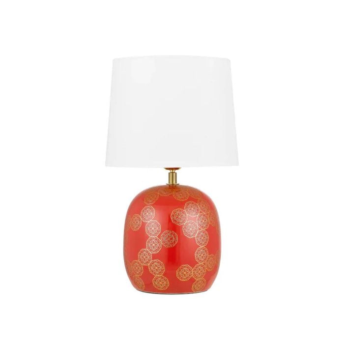 Telbix Wishes Modern Table Desk Lamp Light Ceramic Fabric Red Gold Ivory