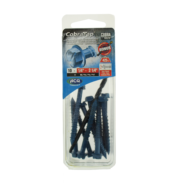 Cobra 6 x 55mm Hex Head Concrete Screws With Drill - 10 Pack