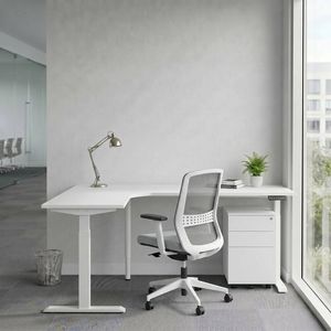 Olg Premium Corner Office Bundle: Agile Motion Plus 1800x1800 Corner Sit-Stand Desk Right Return White + Motion Sync White Chair