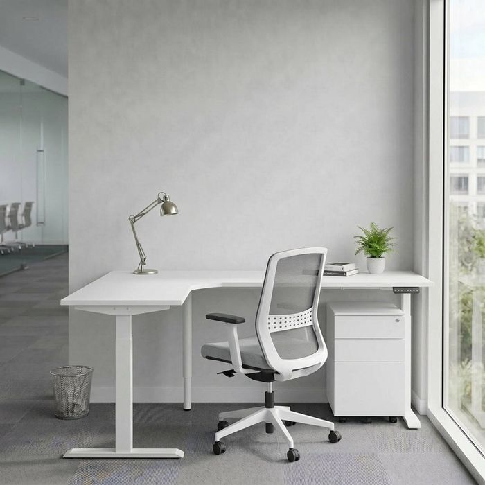 Olg Premium Corner Office Bundle: Agile Motion Plus 1800x1800 Corner Sit-Stand Desk Right Return White + Motion Sync White Chair