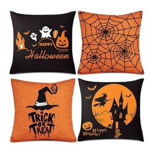Catzon 4 Pcs Scary Throw Pillow Covers Linen Cushion Case for Decor 40X40cm
