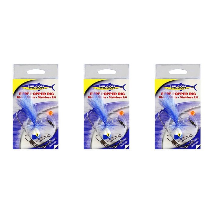3x Wilson Blue and White Surf Popper Rig with Stainless Steel Hook - Size 2/0