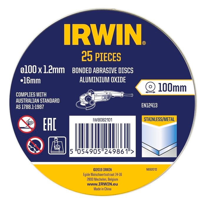 IRWIN 100 x 1.2 x 16mm Metal Cut Off Disc 25PK