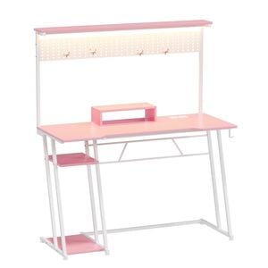 Advwin 120cm Computer Desk Computer Table Gaming Table Study Desk For Home Office Workstation, Pink+white