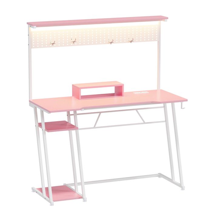 Advwin 120cm Computer Desk Computer Table Gaming Table Study Desk For Home Office Workstation, Pink+white