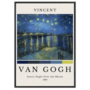 Galrie Vincent van Gogh Starry Night Over the Rhone -Iconic Post-Impressionist Art Print, Black Frame, A2 42x 60cm (16 x 24inch)