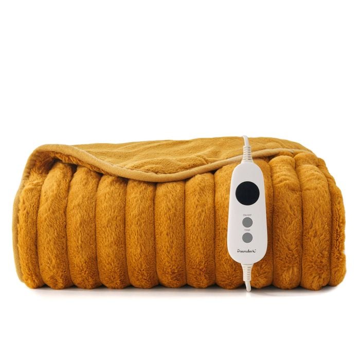 Dreamaker Cirra Chunky Embossed Fleece Heated Throw Mustard Gold 130 X 160cm | Overheat Protection & Washable