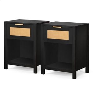 Alfordson Set of 2 Bedside Table 1 Drawer Black